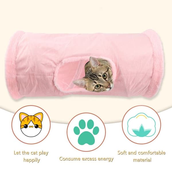 Beautiful foldable cat tunnel cat toy with ball pink KLB