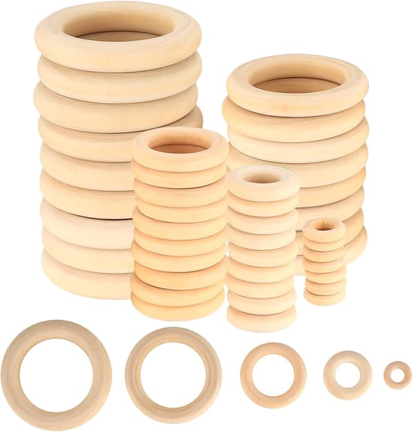 90 træringe til håndværk, til gør-det-selv-håndværk Ringophængsforbindelse Smykkefremstilling Legetøj Servietringe - 15mm, 25mm, 35mm, 45mm, 55mm