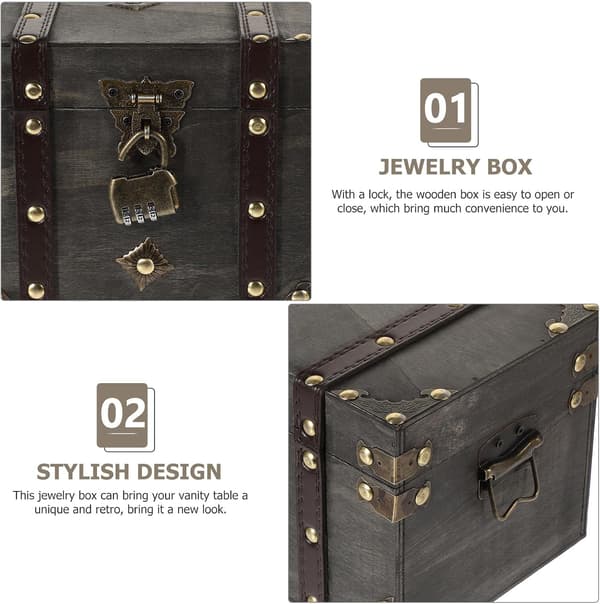 Wooden Treasure Chest with Combination Lock Large Retro Pirate Storage Box