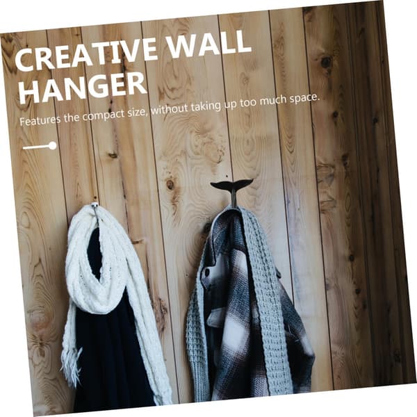 2pcs Whale Tail Shaped Storage Hooks Wall Hook Iron Creative Space-Saving Practical Design