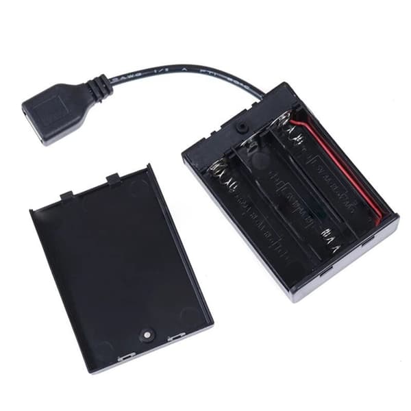 3XAA Battery Box with Lid and Switch Connected to USB Plug USB Socket Battery Holder