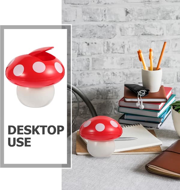 Mini Mushroom Trash Can with Lid, Red and White Desktop Bin for Office and Living Room