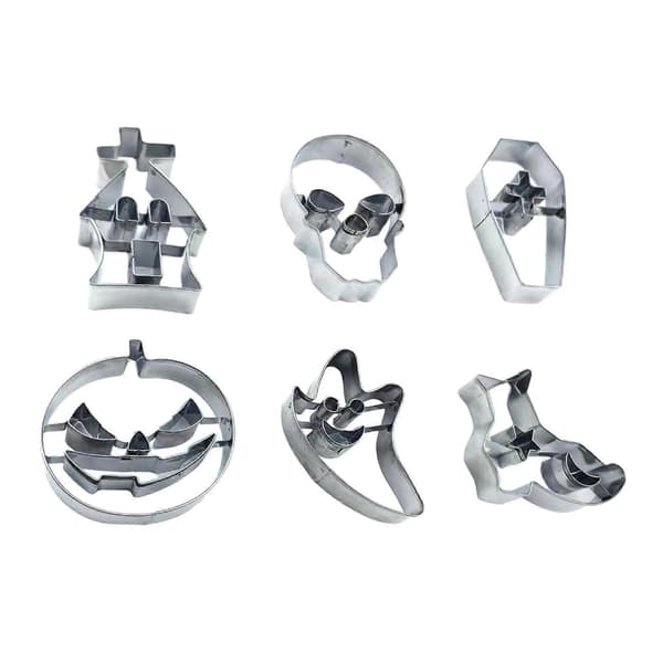 6-pack Halloween Stainless Steel Cookie Cutters, Easy Release, DIY Pumpkin, Ghost, Skull, Cookie Molds, Kitchen Baking Tools Silver