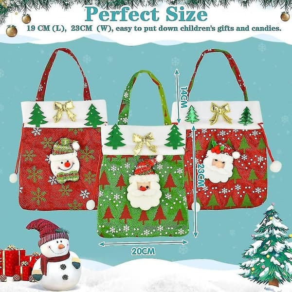 3-pack julklappspåsar, julgodispåsar, julklappspåsar, jultomtesäck, fyllbara dragskor