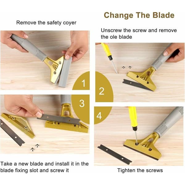 Razor Scraper, 10 cm with 10 extra metal blades, multi-function scraper, for windows, glass, floors, walls, stoves, paint, caulk, labels,