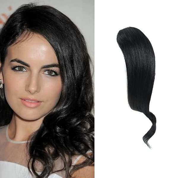2 stk. Bølgete Side Bangs Clip-In Bangs Ekte Menneskehår Bølgete Bangs Hårforlengelser (Svart)