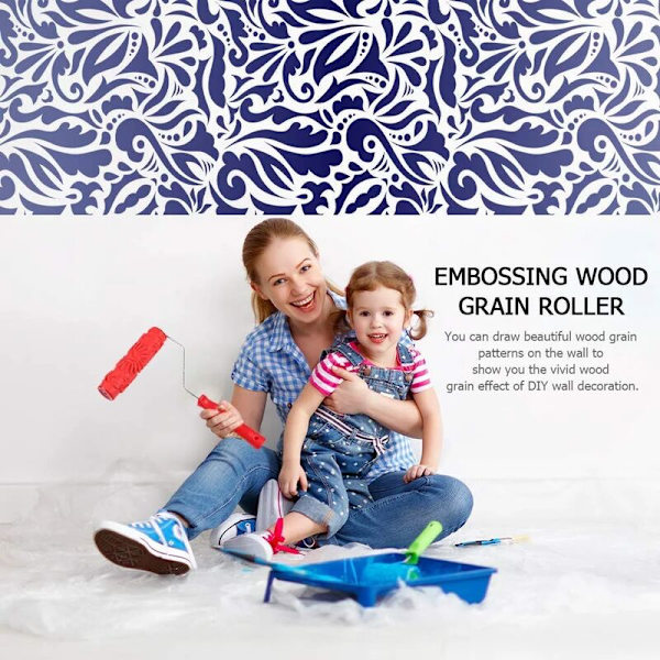 Wall Painting Tool Wall Pattern Tool Brush Tool Wall Relief Floral Pattern Paint Roller New Decorative Paint Roller Brush DIY Tool - Red