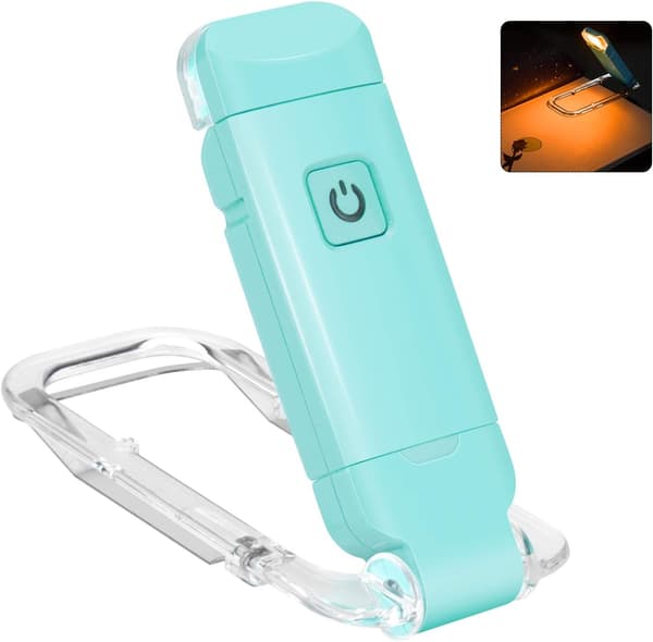 Blå USB-genopladelig boglampe til læsning i sengen, clip-on LED