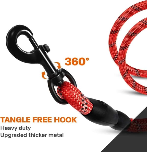 Nylon Dog Leash with Padded Handle and Reflective Light, Strong Pet Leash, Round Rope Reflective Dog Leash Red M