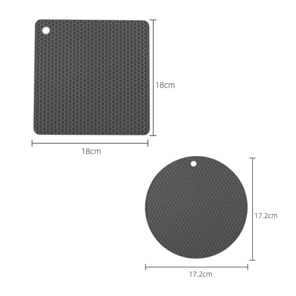 4 Pot Holders (2 Square + 2 Round) - Silicone Pot Holders, Heat Resistant Countertops - Grey