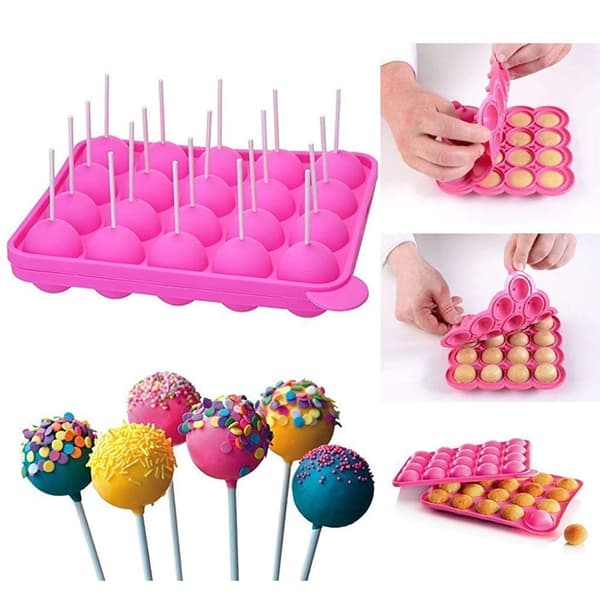 Silikon Kakeform 20 Hull Halvsirkelform Fest Cupcake Bakeform Cake Pop Pinneform, Paier med Pinne