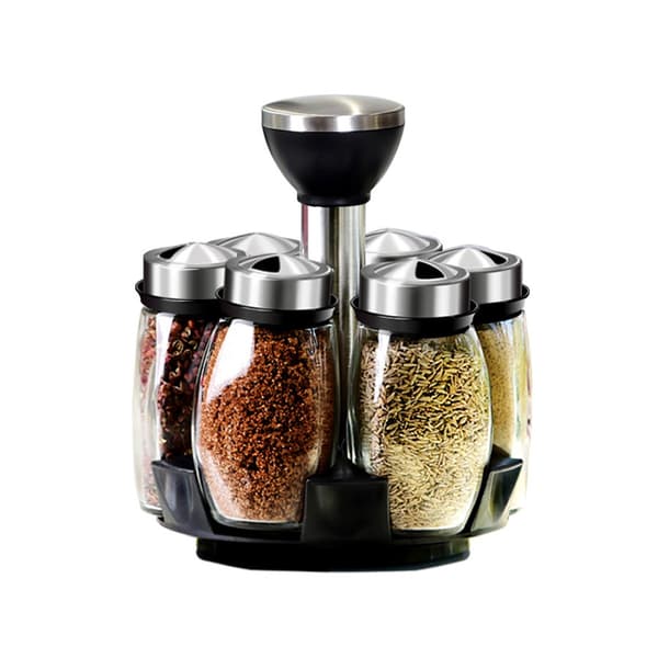 Spice Rack for Kitchen, Rotating Rack 360 Degrees, 6 Glass Jars, Space-Saving Storage Solution for Kitchen and Dining Table