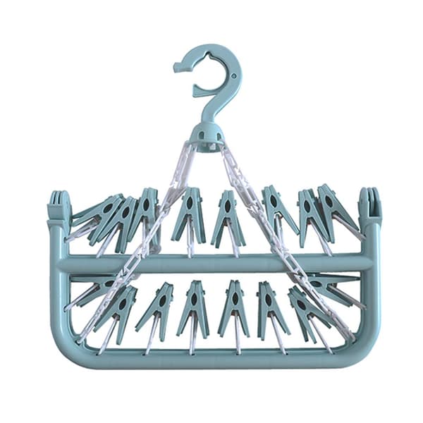 Clothes Drying Hanger with 32 Clips and Foldable Sock Holder