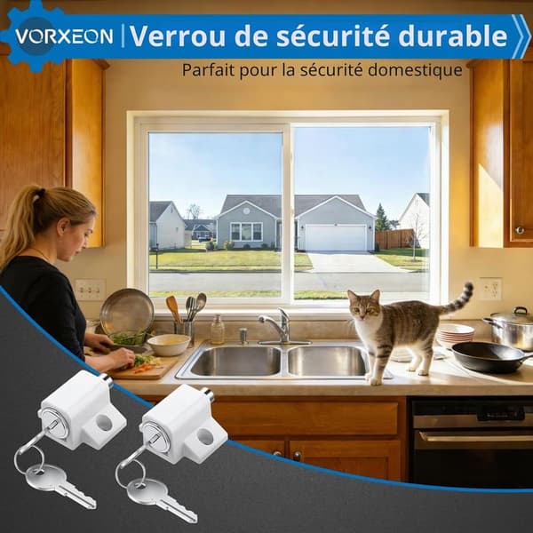 Patio Sliding Door Lock, White, Sliding Door Lock, Blocks Sliding Windows or Patio Doors with Keys, Increased Home Security (2 pcs)