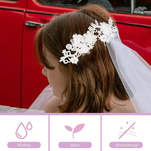 DIY Hvit Blomsterblondebånd Par Perlekant for Bryllupsbånd Håndverksmateriale Pynt