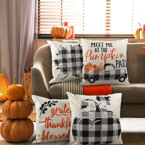 Efterårspudebetræk Efterår Gård Buffalo Plaid Pudebetræk til Sofa Gård Thanksgiving Day Efterårsdekorationer