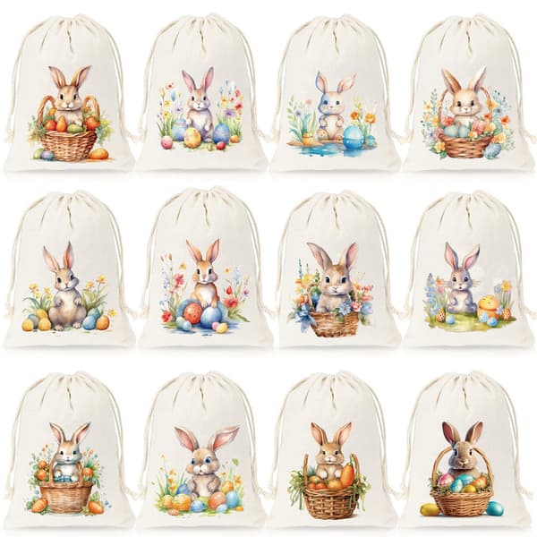 Cotton Drawstring Easter Bag, Bunny Ear Easter Egg Bag, Happy Easter Drawstring Bag 3.94in*4.72in 3.94in*4.72in