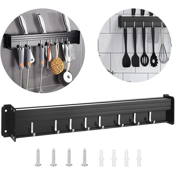 Kitchen Utensil Holder with Hooks, Wall Mounted Kitchen Utensil Rack, Wall Mounted Pot Holder for Knives