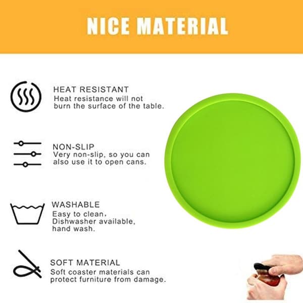 Silicone Drink Coasters, Heat-Resistant Cup Coasters, Soft Coasters Green