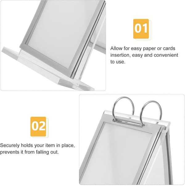 Akryl Flip Menu Display Stand med Base, A6 Papirholder (100mm X 148mm), Bordsskiltsholder