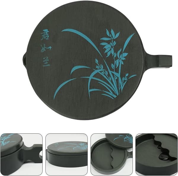 4-inch Fish-shaped Calligraphy Inkstone with Orchid Pattern, Traditional Natural Stone Ink Accessory