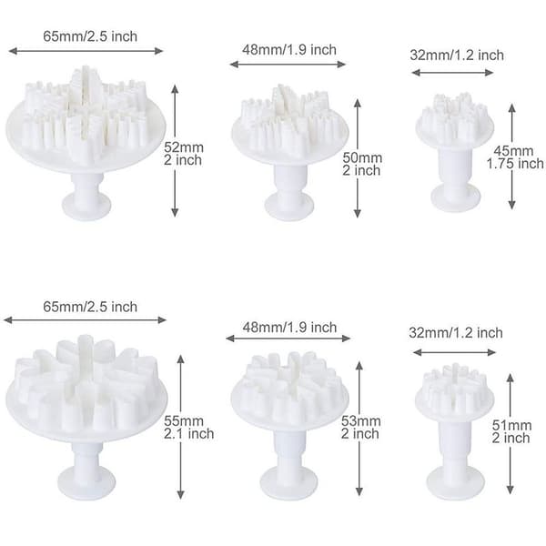 6-pack fondantkakformar, snöflingformar, utkastare, stämplar, kakor