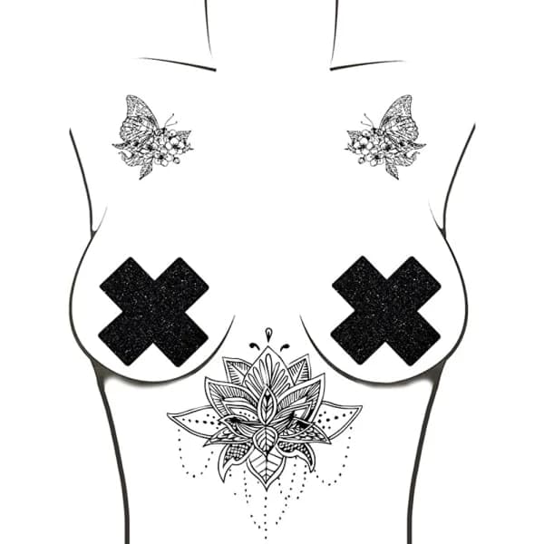 10 par Nippelskydd, Bling-Bling Kors Pasties Nippelskydd