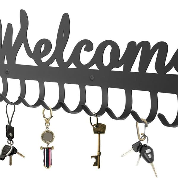 Metal Key Rack with 10 Hooks Welcome Wall Organizer Key Holder KLB