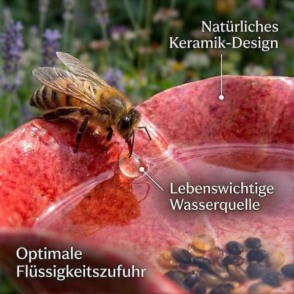 Bi-vandstation til haven, 4 stk. valmueformede håndlavede keramiske blomster til bier, bi-foderautomat til haven