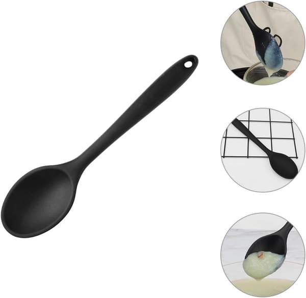 Silicone Mixing Spoon Stirring Spoon Stylish Elegant Black Kitchen Utensil Does Not Deform During Cooking