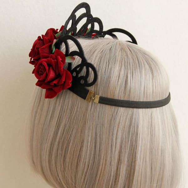 Rose Crown Garland Pannebånd Blomsterhodeplagg Justerbart Stoff Rødt
