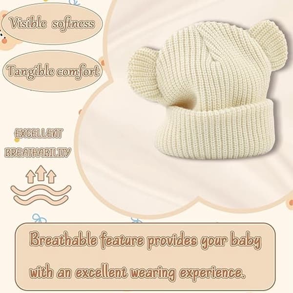 2 Winter Hats for Kids - Knitted Bear Pattern, Warm & Soft - for 2-5 Years - Unisex