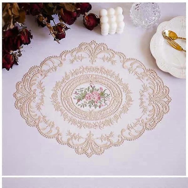 1-pack Retro Spets Duk Oval Broderad Bordsplatta Fransk Virkning