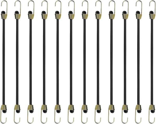 12 elastiska snören med krokar, 25 cm långa, för campingtält, elastiska spännband