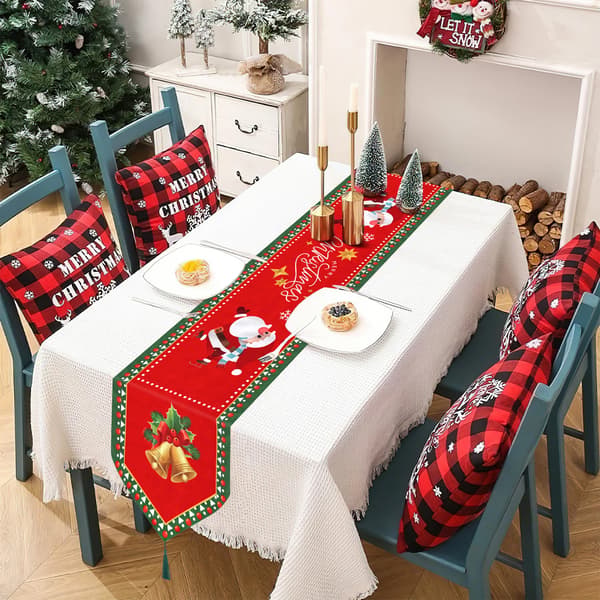 Christmas Table Runner Washable Table Decoration with Tassels Christmas Tablecloth Table Runner for Christmas Party 33x180 cm
