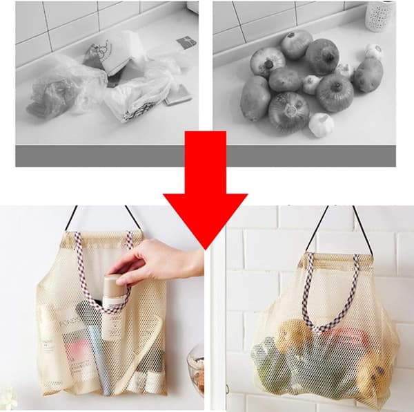 5-pack Andningsbara nätpåsar för förvaring av potatis, lök och vitlök
