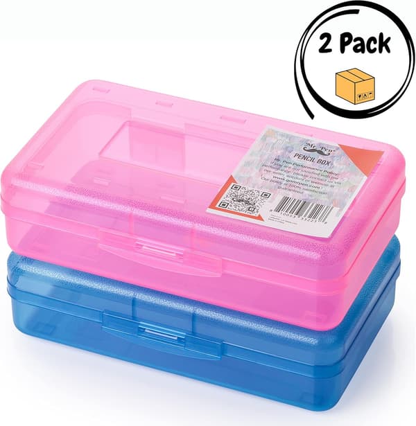 Transparent Pencil Case with Snap Lid, Stackable Design for Boys and Girls, Large Capacity for School and Office Supplies (2 pcs)