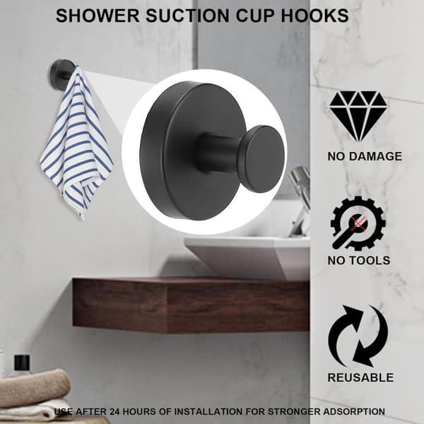 Stainless Steel Suction Cup Hook, Traceless, No Drilling, for Kitchen Bathroom, T-shaped Black