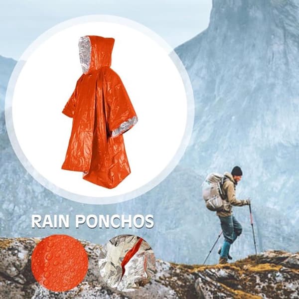 Nødoverlevelsesponcho 4-pak, vendbar termisk Mylar regnponcho med hætte til voksne vandre-camping, orange 130 x 100 cm
