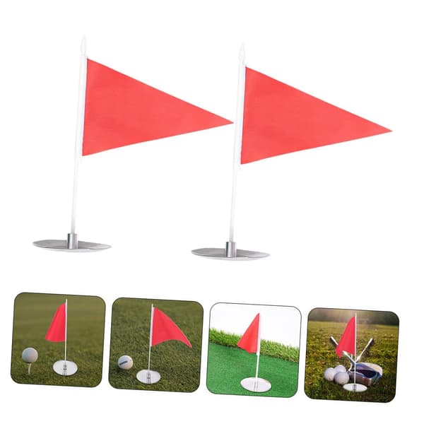 2 sæt golfhulskop i rustfrit stål og lille flag-sæt, øvelsesputtekop