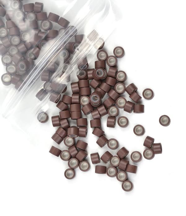 500 stk. Silikoneforede Mikro Ringe Links Perler 4,0 mm Hårperler til Hårforlængelser Brun Brown
