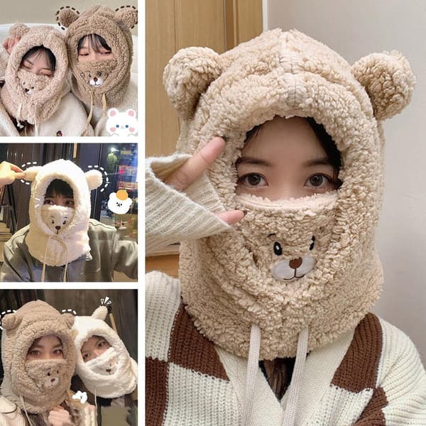 Söt Björn Halsduk Hatt Mångsidig Varm Hatt Ull Plysch Hatt För Flicka Vinter S5Y6 Grå One size_tfrf Grå One size Gray One size