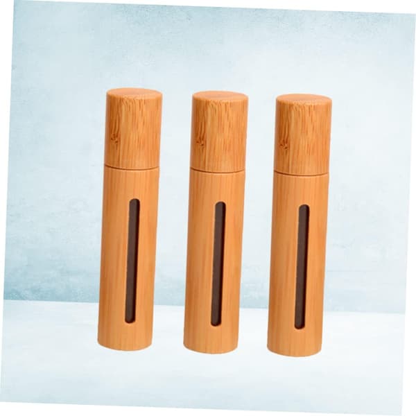 3-pack 10 ml påfyllningsbar parfymflaska med roll-on, bambulock, transparent fönster, tom flaska