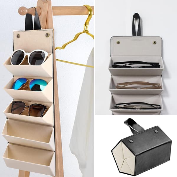 (Svart) Bærbar reise-solbrilleorganisator, sammenleggbar veggmontering
