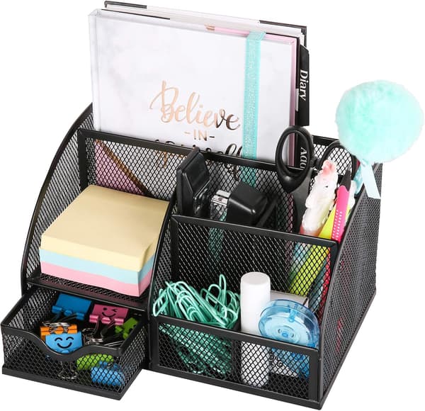 Desktop Organizer/Mesh Desk Storage/Pen Holder/Multifunctional Organizer - Black
