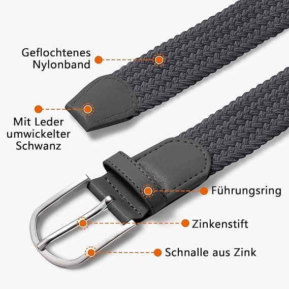 Herrebelte, elastisk flettet belte unisex menn kvinner flettet elastisk stretch vevd belte 33mm(1,25 \")grå