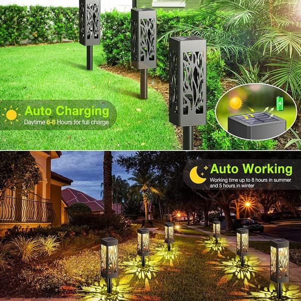 6-pack Solar Garden Lights, Waterproof with Warm White LED Lights, Solar Powered Garden Lights, Outdoor, Automatic On/Off