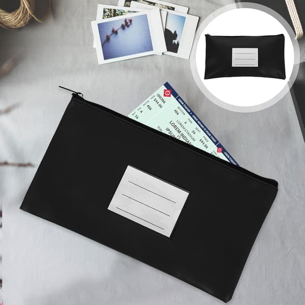 Bærbar pengepose til kontanter og pas, foldbar sort PU og kvitteringstaske i aluminiumslegering