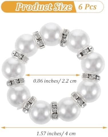 4cm 6 st Pärlservettringar Bröllop Vit Servettringshållare Imitationspärlor Bordsdekoration Strass Servettring