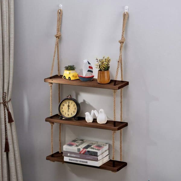 Retro Hanging Shelves, Decorative Wall Shelf, Three-Tier Shelf, Indoor Wall Storage 50cm KLB